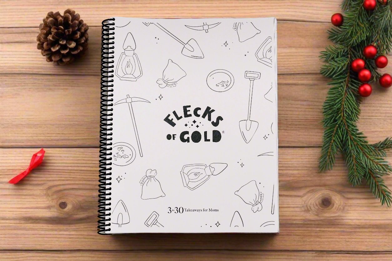 Flecks of Gold Journal for KIDS!  A printable to help teach your children to look for the good, the positive, the GOLD in their lives.  Full year printable with coloring pages included.  Created by Rachel Nielson- host of the 3 in 30 Takeaways for Moms Podcast.