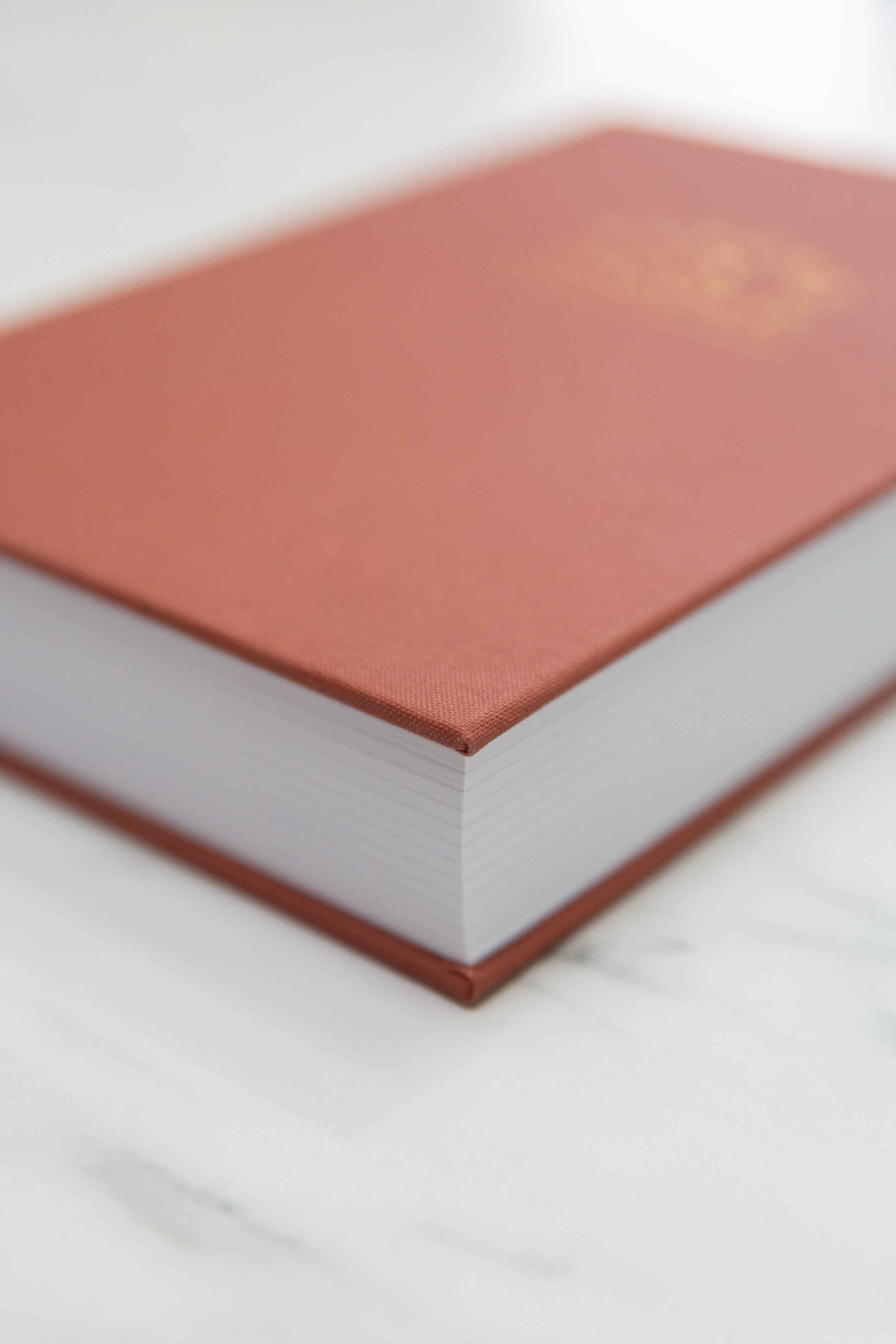 Terracotta Linen Flecks of Gold Journal with gold embossing. A Three-Year Journal For Mothers. Helping you find the joy in Motherhood. A journal for moms who want to see the good in every day. Helping overwhelmed, busy moms. Created by Rachel Nielson of 3 in 30 Podcast.