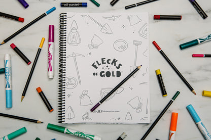 Flecks of Gold Journal for KIDS!  A printable to help teach your children to look for the good, the positive, the GOLD in their lives.  Full year printable with coloring pages included.  Created by Rachel Nielson- host of the 3 in 30 Takeaways for Moms Podcast.
